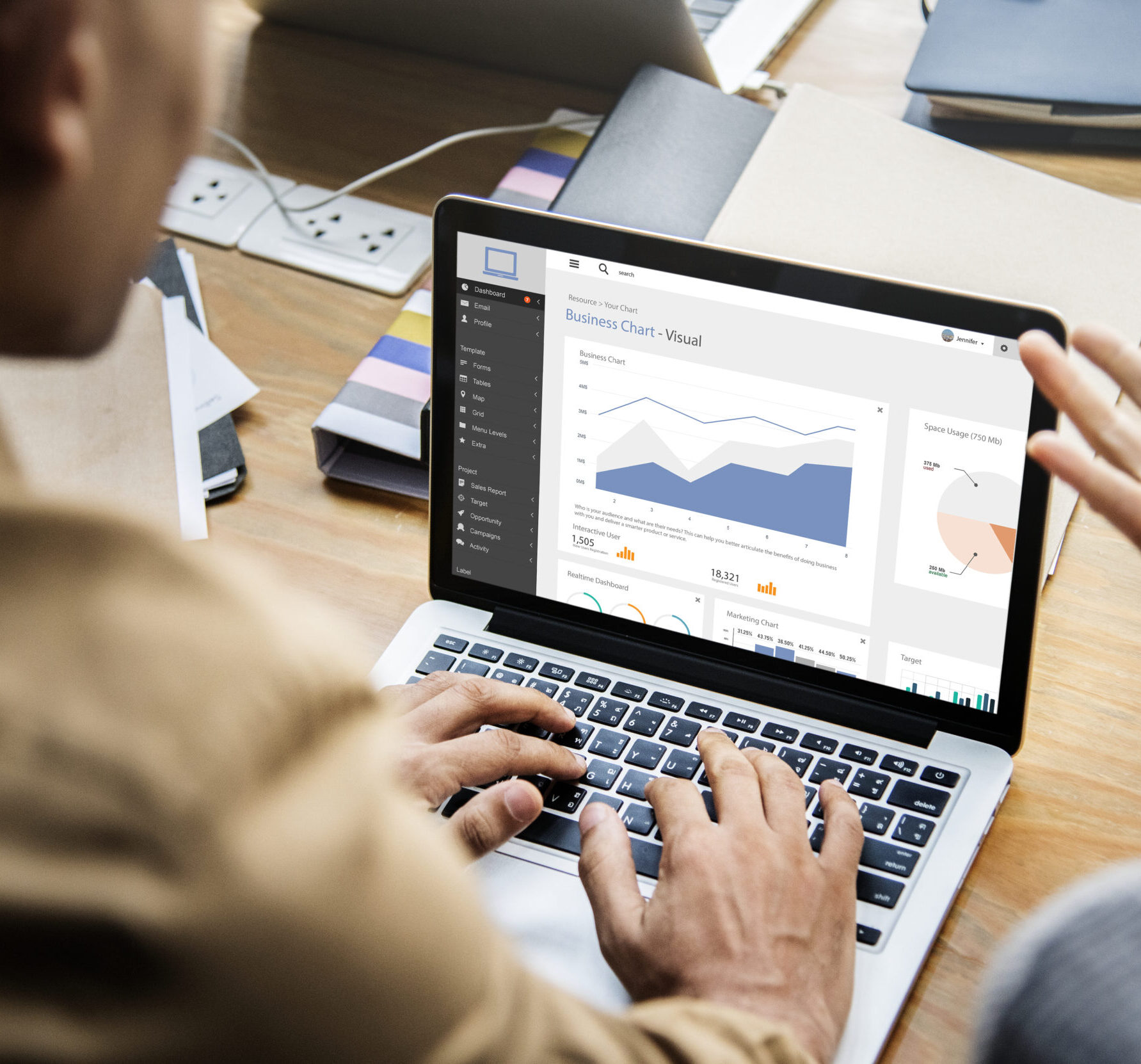 Power BI dashboard analysis and data visualization on a laptop